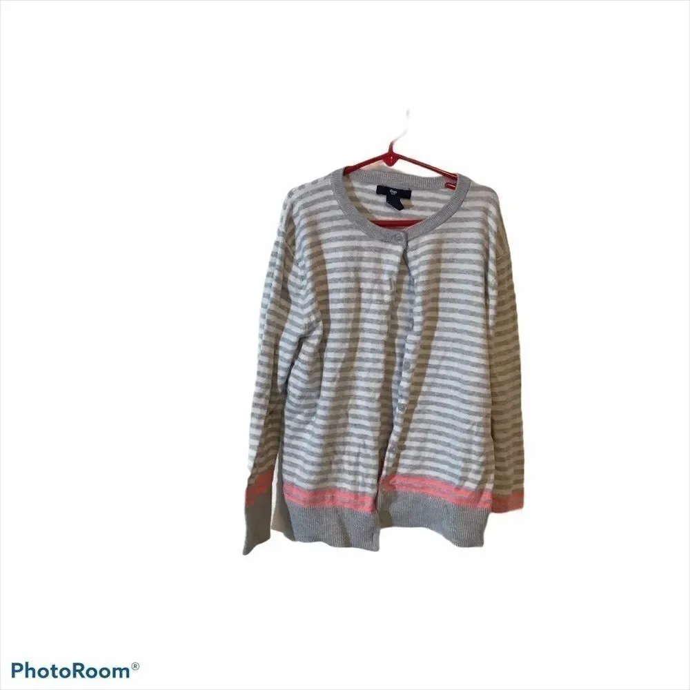Gap Girls Gray Pink Stripe Cardigan Medium